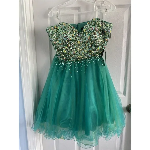 open lace back dress Turquoise Sweet 16 Dresses,Tulle Sweet 16 Dress,Cute Sweet 16 Dress,SW main image 0